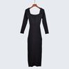 Cut Label Fall and Winter Square Collar Long Sleeve Silm Sheath Dress Pure Color Mid Length Long Length Fashion Wind Inner Wear Outer Wear Female
