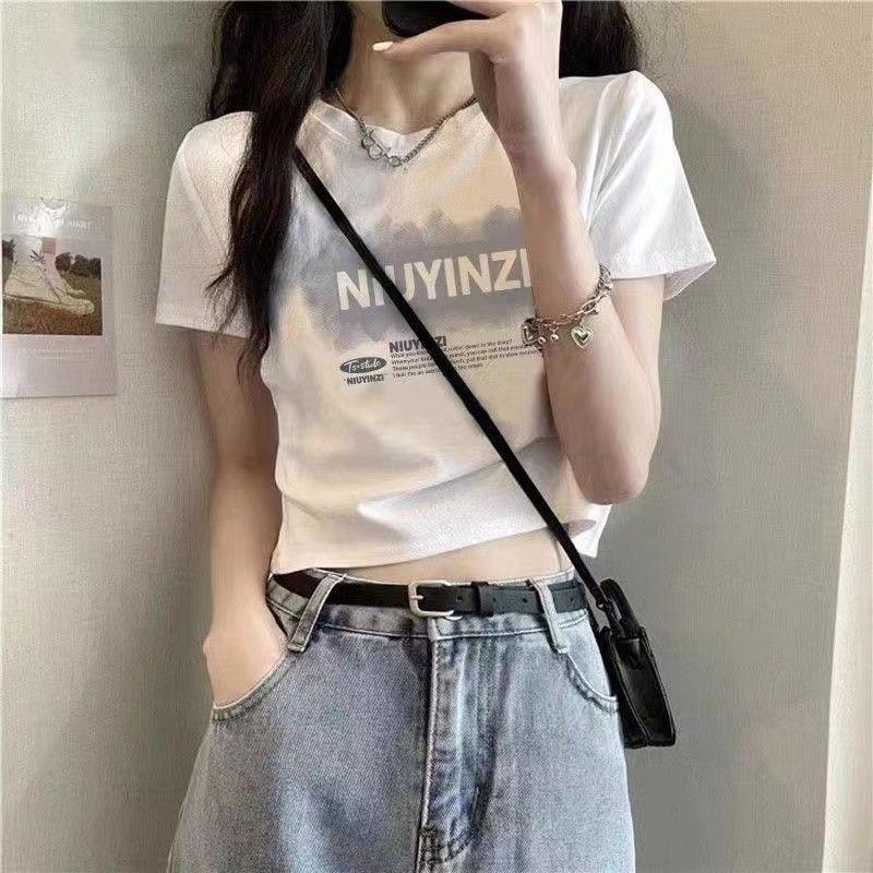 Women Fashion T-shirts Short Sleeve Round Collars Athletic Printed Letters Pattern Tees For Girls Y2K T-shirts