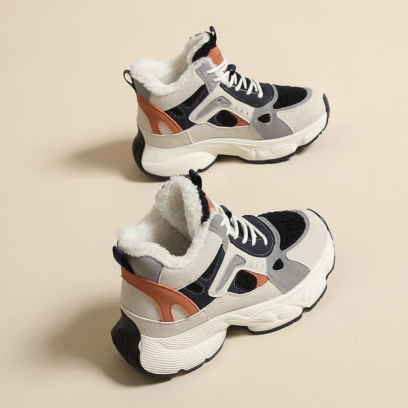 

Women s lightweight velvet thickened cotton shoes 2025 winter warm versatile and comfortable female dad shoes platform sports shoes 35