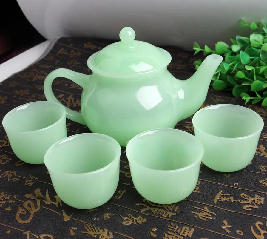 

Imitation Jade Kung Fu Tea Set White Pot Sapphire Light