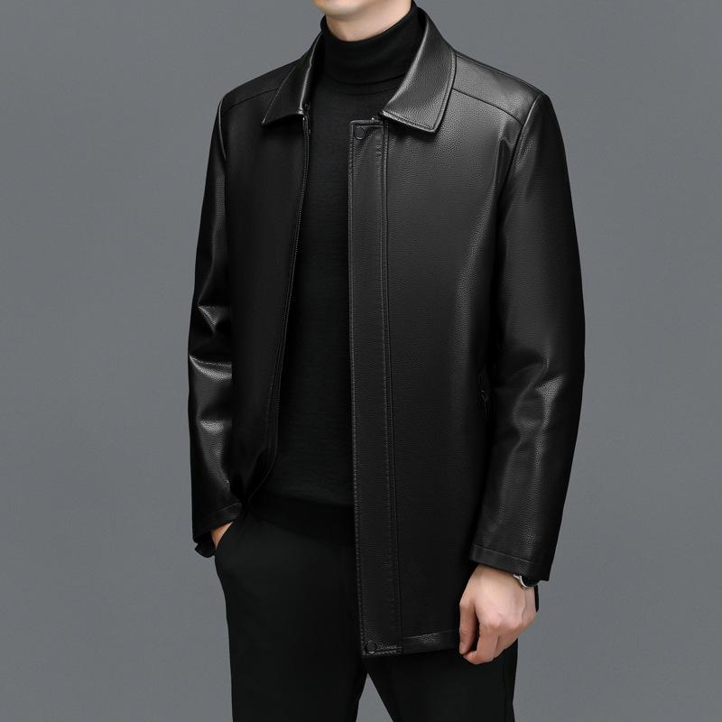 Mid-length genuine leather men's down jacket thickened removable liner daddy sheepskin down jacket