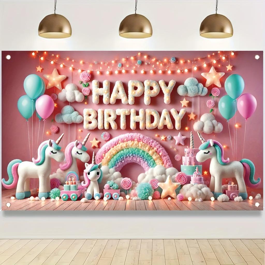 Magical Unicorn - Themed Happy Birthday Background,Tapestries, Party Decorations, Birthday Carnival Celebration Gifts
