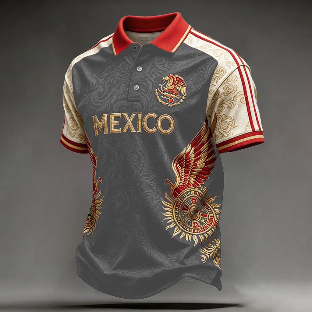 Men's Classic Polo Shirt Soccer Jersey Short Sleeve Button Up Shirt Casual Athletic Top with Printed Design and Collared Neck for Outdoor Sports