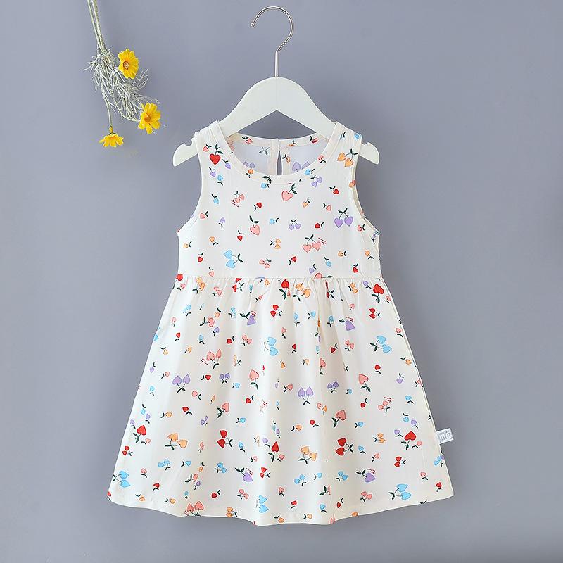 Girls' Floral Summer Princess Beach Dress, Cotton Silk Tank, A-line Skirt