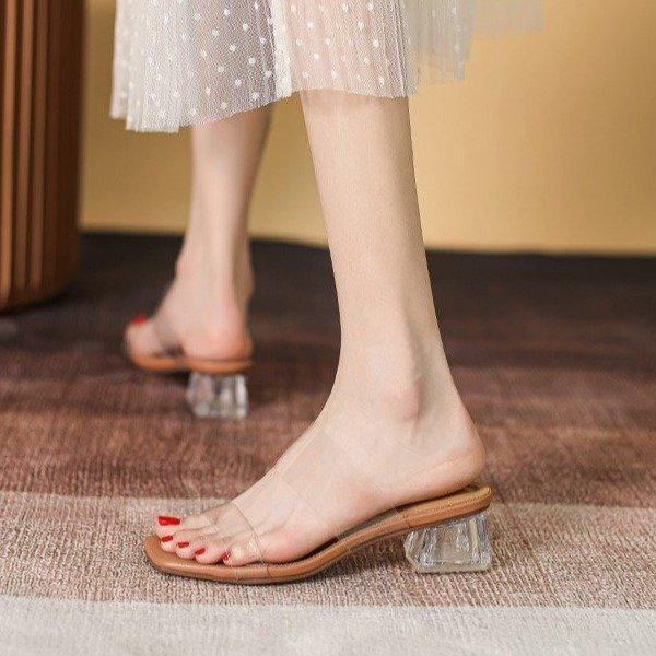 

Женские сандалии Летняя мода Новые пляжные женские прозрачные сандалии Удобные высокие каблуки Женские прозрачные туфли на среднем каблуке Sandalias 35 хаки