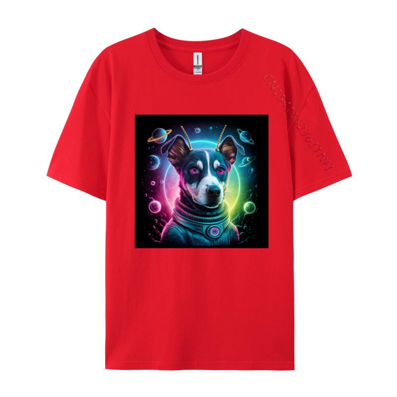 Camisa Tops Shirts Alien dog In Space Tshirts Problem Solved T Shirt Men Crazy Alien Dog Pure Cotton Tshirts
