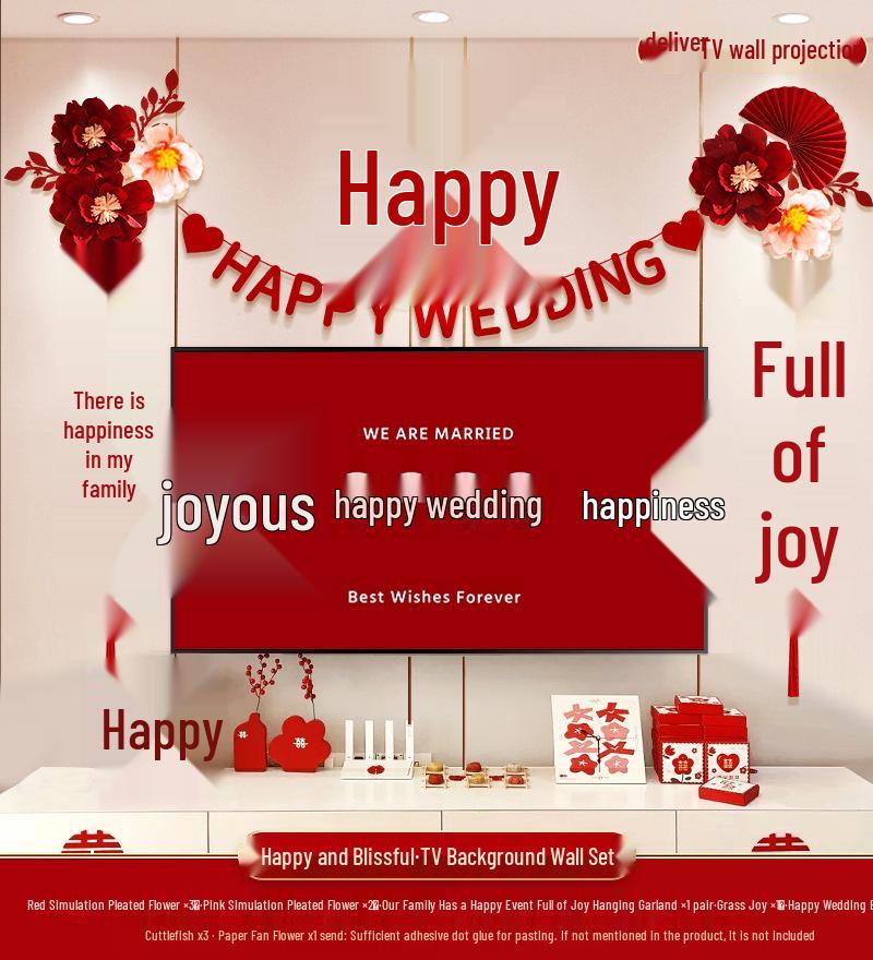 Wedding TV Background Wall Decoration - Double Happiness Bedroom Set
