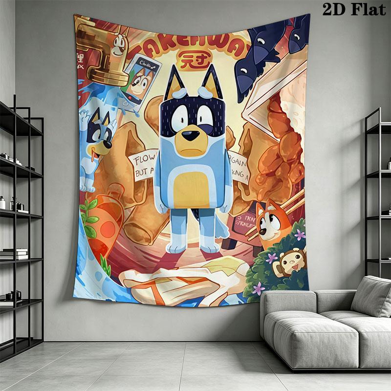 Bluey Cartoon Poster Wall Hanging Printed Fabric Blanket Decorative Tapestries for Bedroom Living Room Home Decor