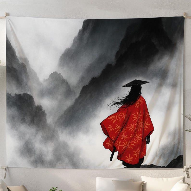 Samurai in the Misty Mountains tapestry 75x100