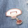 Sporty Backboard And Basket Hoop With Basketball Drop Design Enamel Brooches Golden Sports Pins