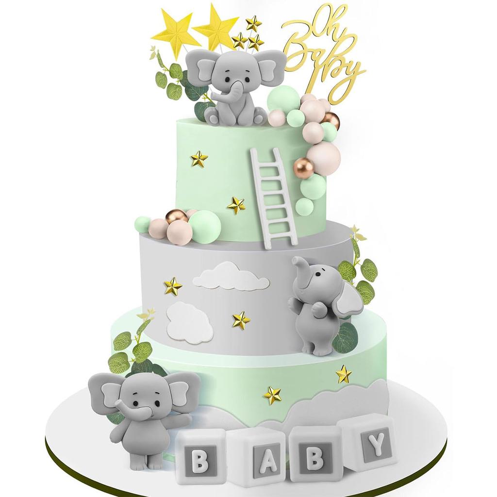 35-teiliges Set rosa Elefanten-Kuchenaufsätze, Mini-Kuchendekorationen, Cupcake-Aufsätze, rosa-weiße Perlenkugeln für Mädchen-Babyparty-Geburtstag