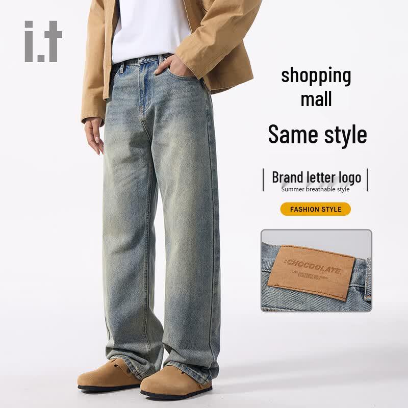CHOCOOLATE Unisex Vintage Washed Distressed Straight-Fit Denim Jeans