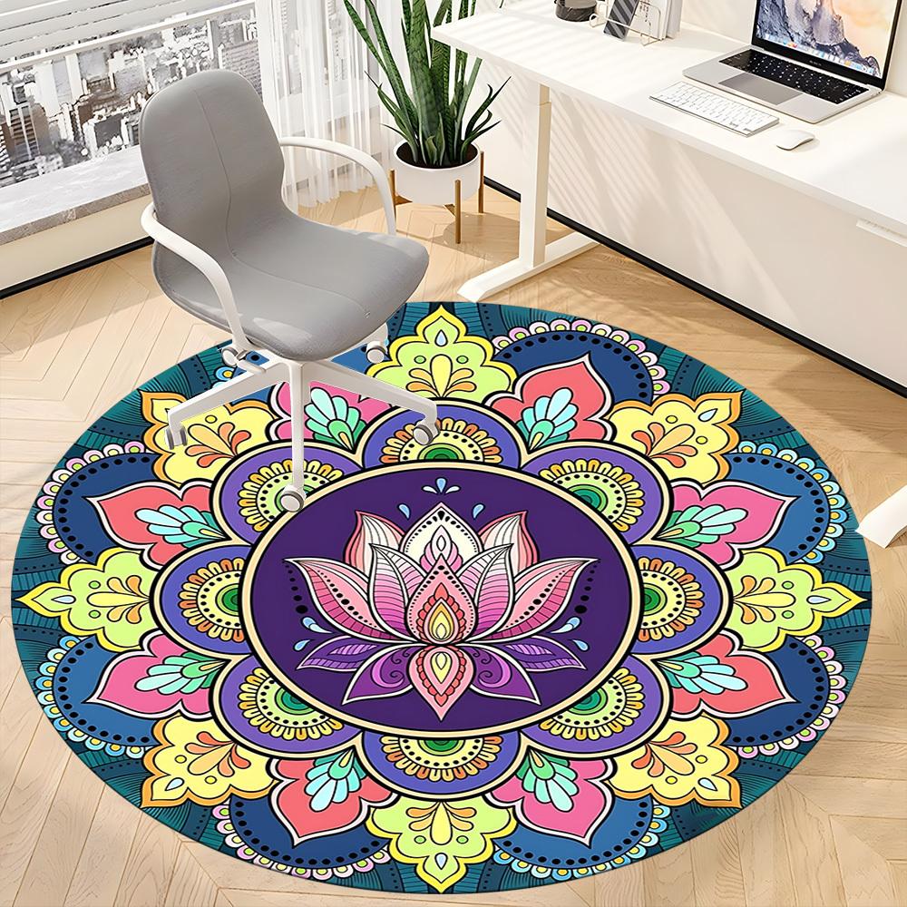 1PC Mandala Art Office Round Rug, Non slip, Soft and Durable Office Rug for Interior Decoration, Perfect for Office
