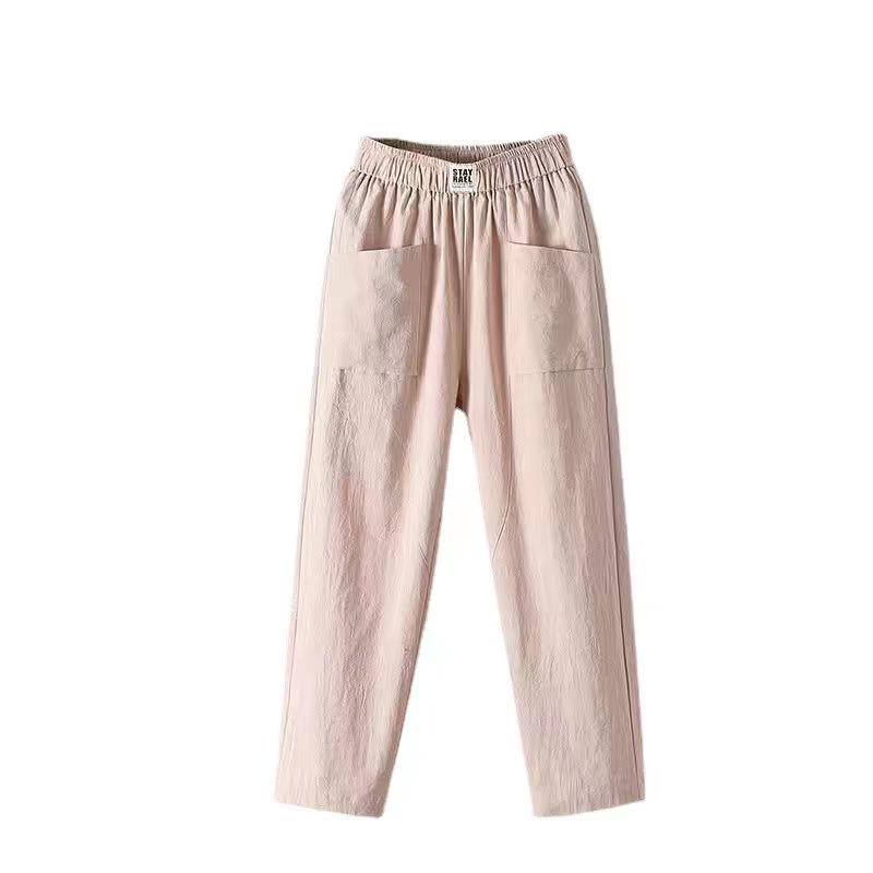 Women's Summer Cotton & Linen Slimming Straight-Leg Pants - Solid Color, Trendy & Versatile, Nine-Point Length