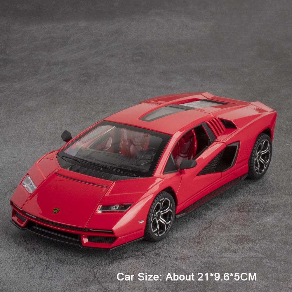 1:24 Lambo Revuelto Countach Toy Model Diecast Car Doors Opened Sound Light Pull Back Miniature Cars Fashion Ornament Collection