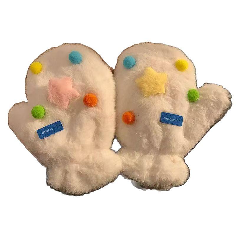 Mitaines d'hiver chaudes en peluche pour femmes avec cordon de cou - Gants de cyclisme coupe-froid