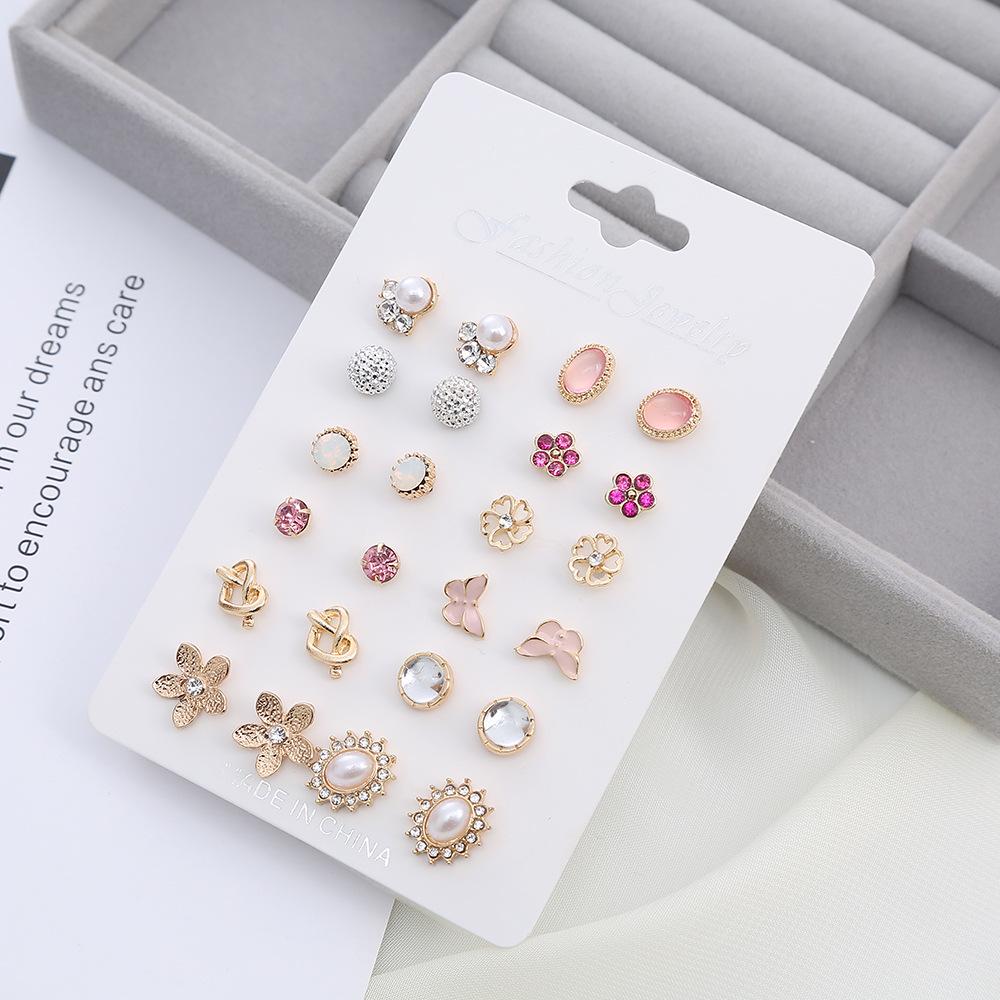 12 Pairs of Colorful Geometric Diamond Stud Earrings for Women - Fashionable and Unique