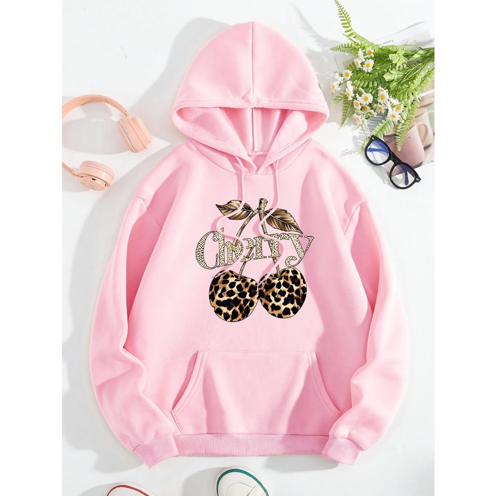 

Леопардовая вишня Креативные худи с принтом Женские Универсальные Уличная одежда Y2K Толстовка с карманом Осенняя Повседневная Женская одежда XL