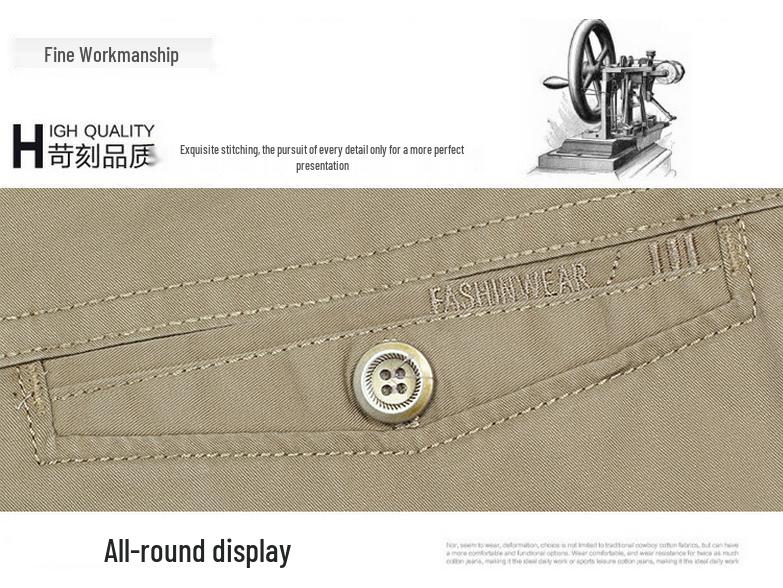 Men's Plus Size High Waist Cotton Work Pants - Summer Lightweight Casual & Formal Straight Leg Trousers for Middle-Aged & Elderly.