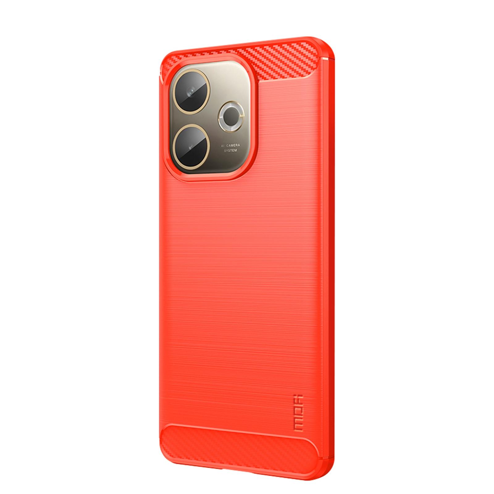 

For Oppo A5 Pro 4G Back Cover MOFI Brushed Texture Carbon Fiber Soft TPU Case Red