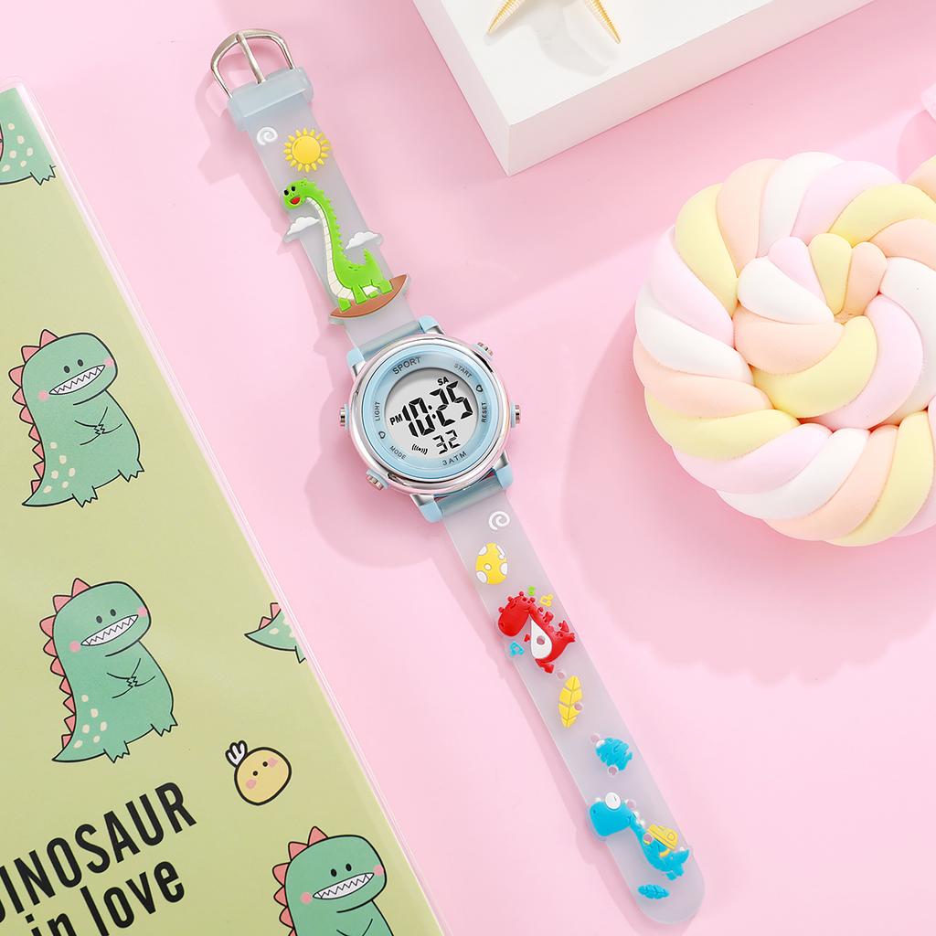 Fashionable and cute cartoon dinosaur silicone strap LED screen children's electronic watch, suitable for daily wear, Christmas