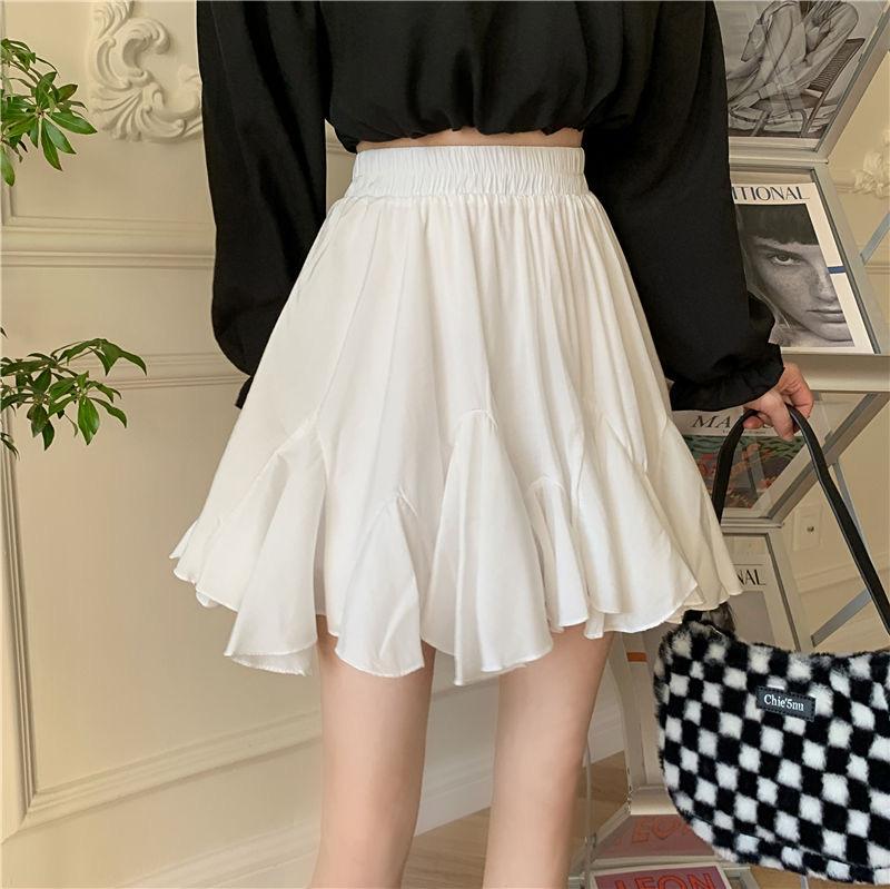 Women Skirts Summer Solid A-line Ball Gown Y2K Skirt Versatile Casual Sweet Preppy Style Mini Skirt Female