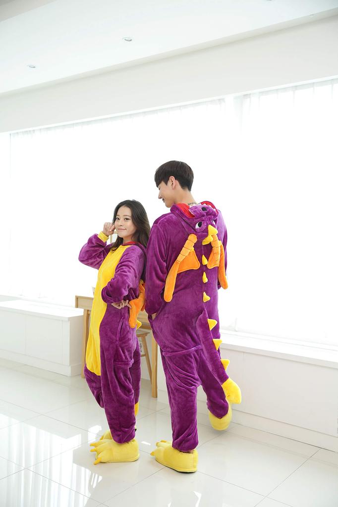 Dorawithme Purple Dragon Kigurumi Pajamas for Adults, Animal Cosplay Costume for Halloween and Christmas, Unisex (Size L)