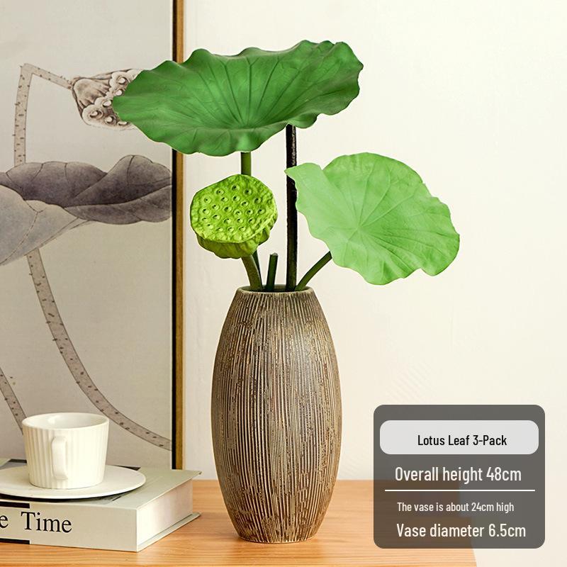 Chinese Lotus Artificial Flower Decoration for Living Room and Dining Table - Realistic Floral Arrangement with Lotus Leaf.