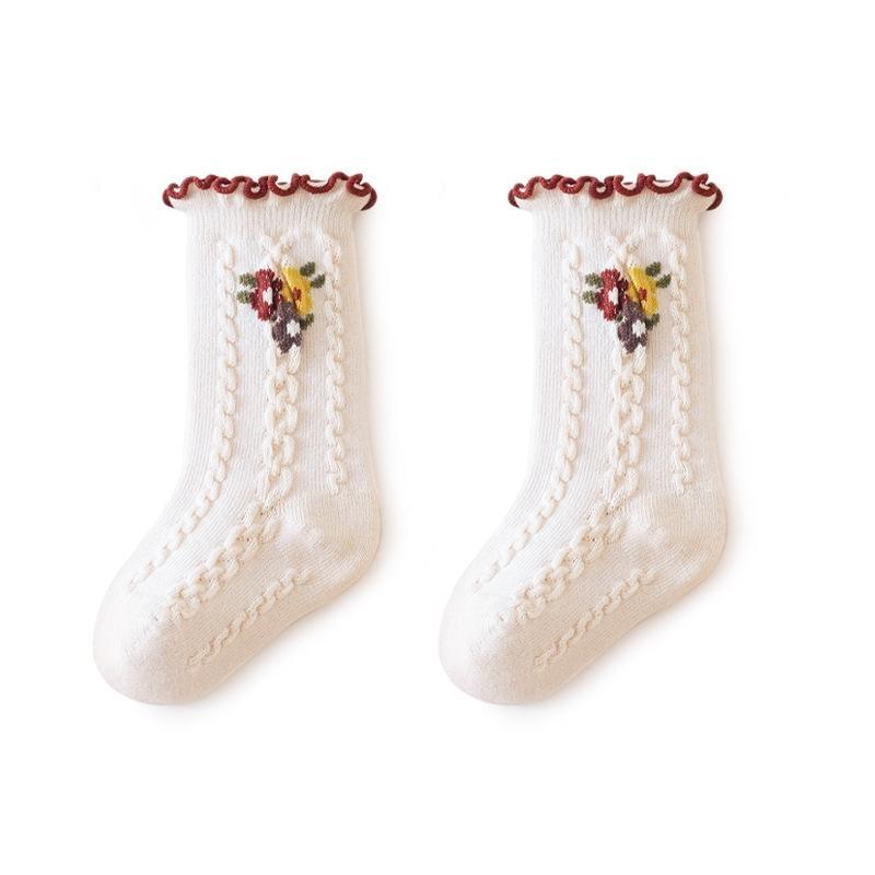 Baby Cotton Socks For Girls Newborn Toddler Ruffle Boneless Sock Children Medium tube Princess Stockings 0-8 Years Autumn Winter