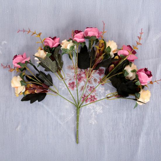 6 Forks 12 Heads Simulated Roses Bright Colors Realistic Appearance Artificial Flowers Photo Props Home Decor