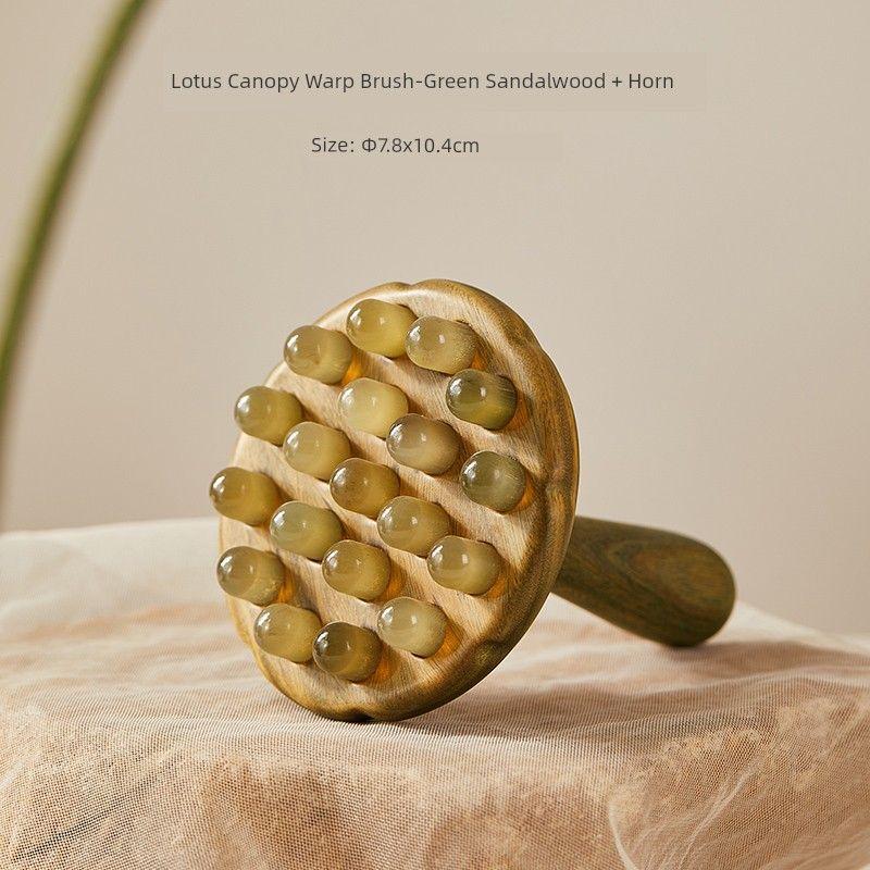 with Pulse Meridian Brush Lotus Seedpod Meridian Head Massage Comb Universal for Entire Body Meridian with Meridian Dredging Gadget Rubbing Abdomen Lotus Meridian Brush-Green Sandalwood + Horns