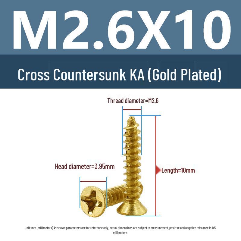 Yigu Gold-Plated Carbon Steel Self-Tapping Screws: Countersunk Head, Flat Head, Pointed Tail, Sizes M2-M4, Ideal for Electronics.