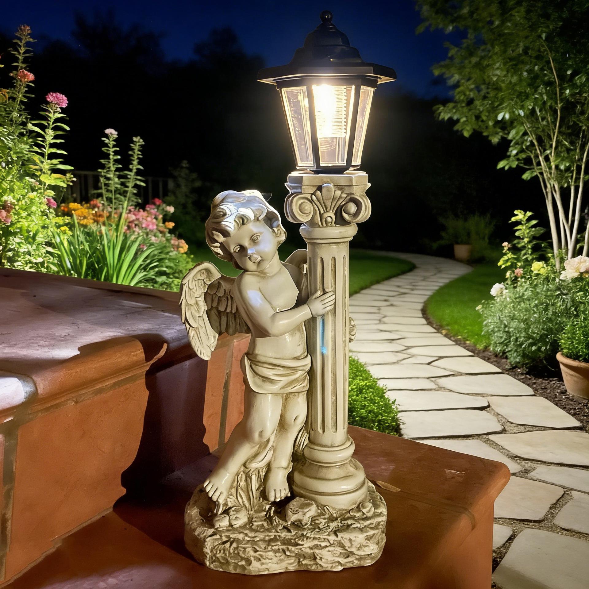 European Garden Angel Solar Night Light Ornament - Roman Column Resin Craft