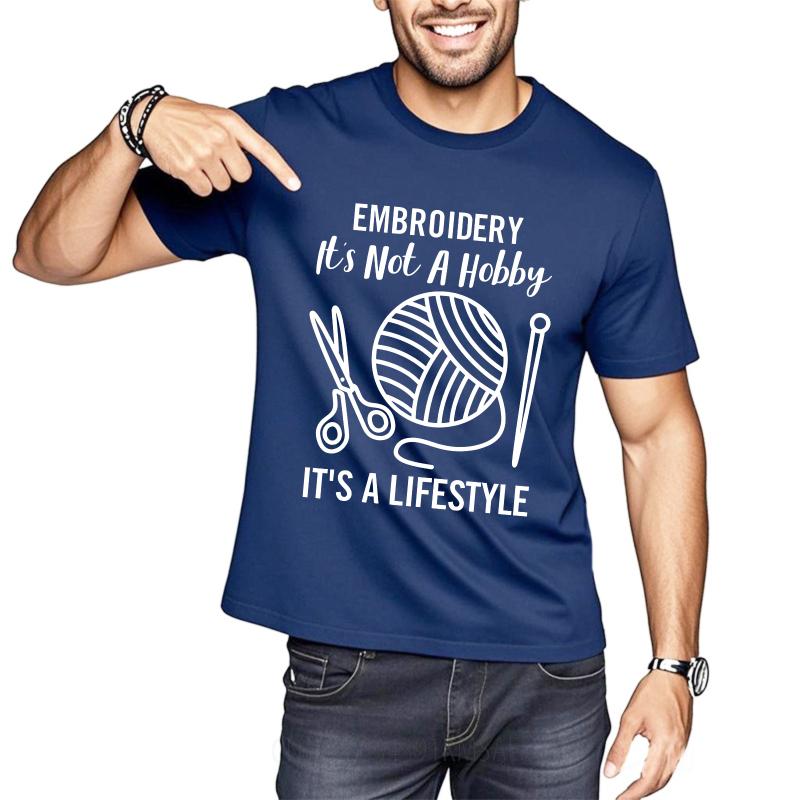 

Trendy For Men Summer Tshirt Embroidery Not A Hobby Its A Lifestyle Short Sleeve Workout Oneck For Her Tops Cotton Top Tees as the picture8630 темно-синього кольору
