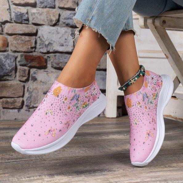 Damen Übergröße Regenbogen Strass Fly-knit Sneaker - Atmungsaktiv, Sportlich, Lässig, Dicke Sohle für Frühling Laufen