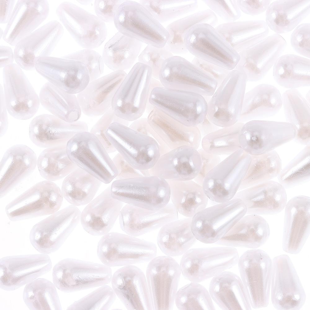 Pack of 100 Waterdrop Beads 6x10mm Faux Pearl Teardrop Imitation Pearl  For Dress Decoration,