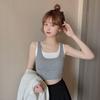 Women's Fake Two-Piece Crop Tank Top, Ribbed Cotton Sleeveless Camisole