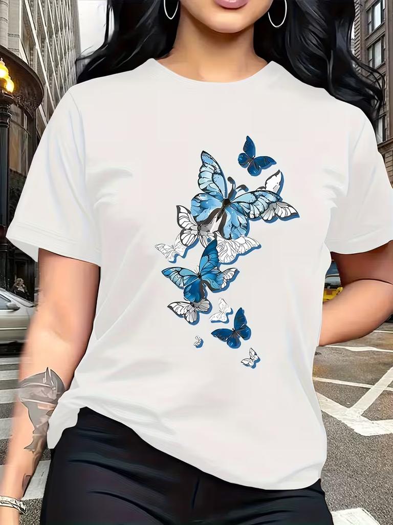Butterfly Print Fashion Breathable TShirt For Family Travel Campus Casual S Daily Commute Sister Outfits Versatile TShirt