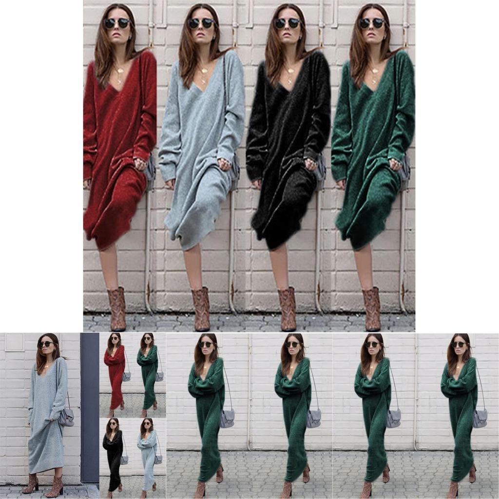 Elegant Woman Fashion V-neck Long Sleeve Winter Sweater Dress For Stylish Looks