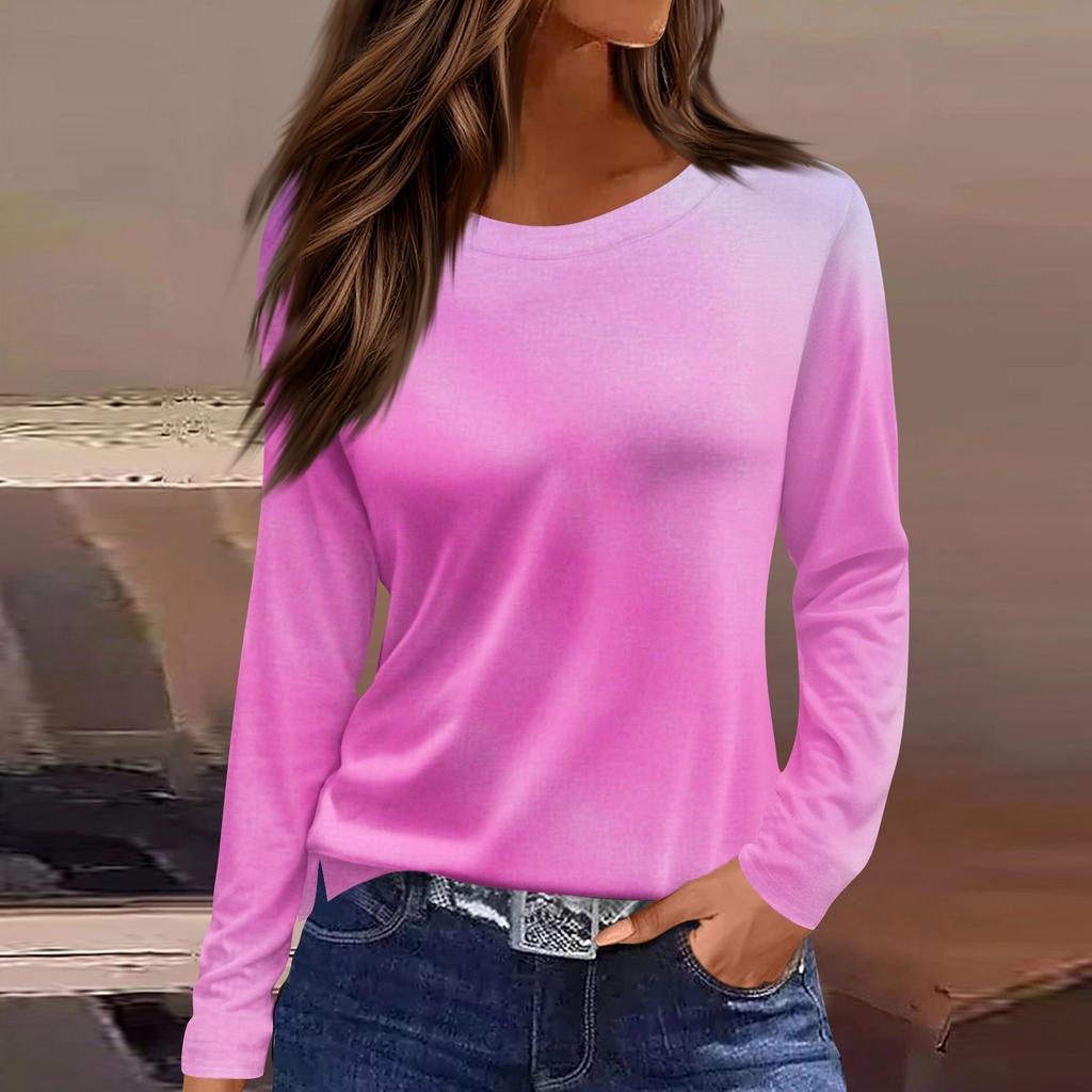 Damski codzienny top z długim rękawem z nadrukiem z okrągłym dekoltem