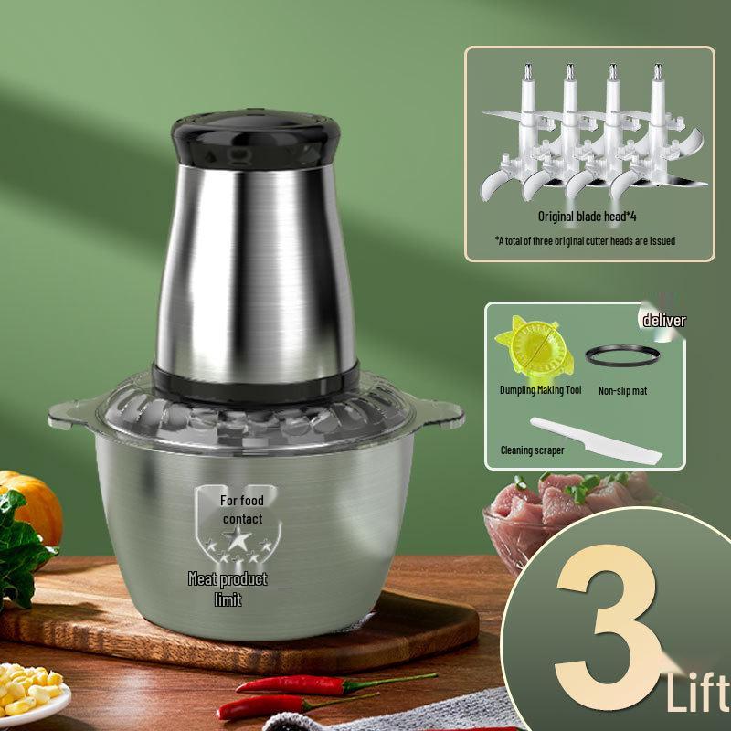 Compact Stainless Steel Meat Grinder and Blender with Dumpling Filling Feature