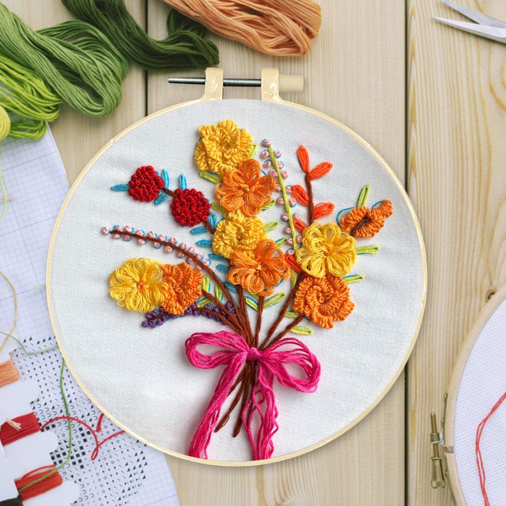 Seturi de broderie cu punct de cruce Ștampilat cu flori cu fir de culoare din pânză de cerc