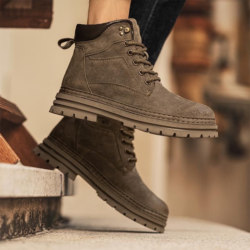 Buty męskie jesień nowe wysokie buty trekkingowe wersja w stylu brytyjskim grube podeszwy męskie trampki sznurowane antypoślizgowe buty motocrossowe