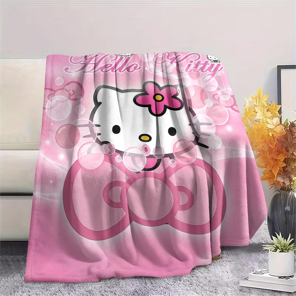 1PC Hello Kitty Cute Print Flannel Blanket, High quality All Seasons, Home Decor, Warmth and Comfort, Perfect for Christmas Gifts