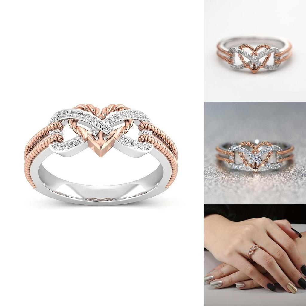 Elegant Rose Gold Two-tone Heart Cross Ring For Fashionable Young Women