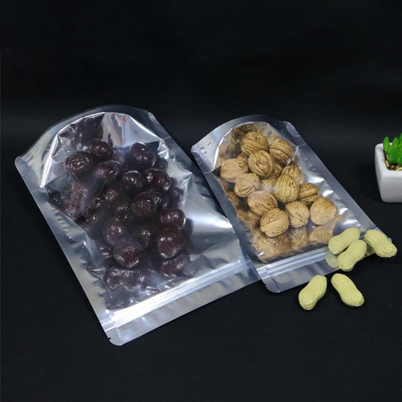 100Pcs Wholesale Clear Front Transparent Stand Up Smell Proof Resealable Ziplock Aluminum Foil Packaging Mylar Food Bag