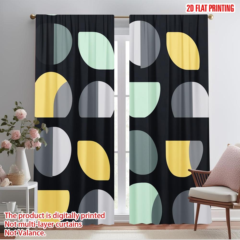 2pcs,2D plane printing Minimalist Curtains Geometric Half Circles Durable 100% Polyester Fabric (without rod) Decorations Inside