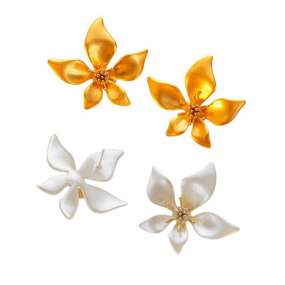 Solid Color Pearl Ear Studs Elegant Flower Earrings Jewelry Fashion Ginkgo Leaf Earrings  Gift