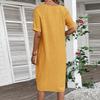 Women's V-Neck Loose Comfortable Short Sleeve Cotton Linen Dress