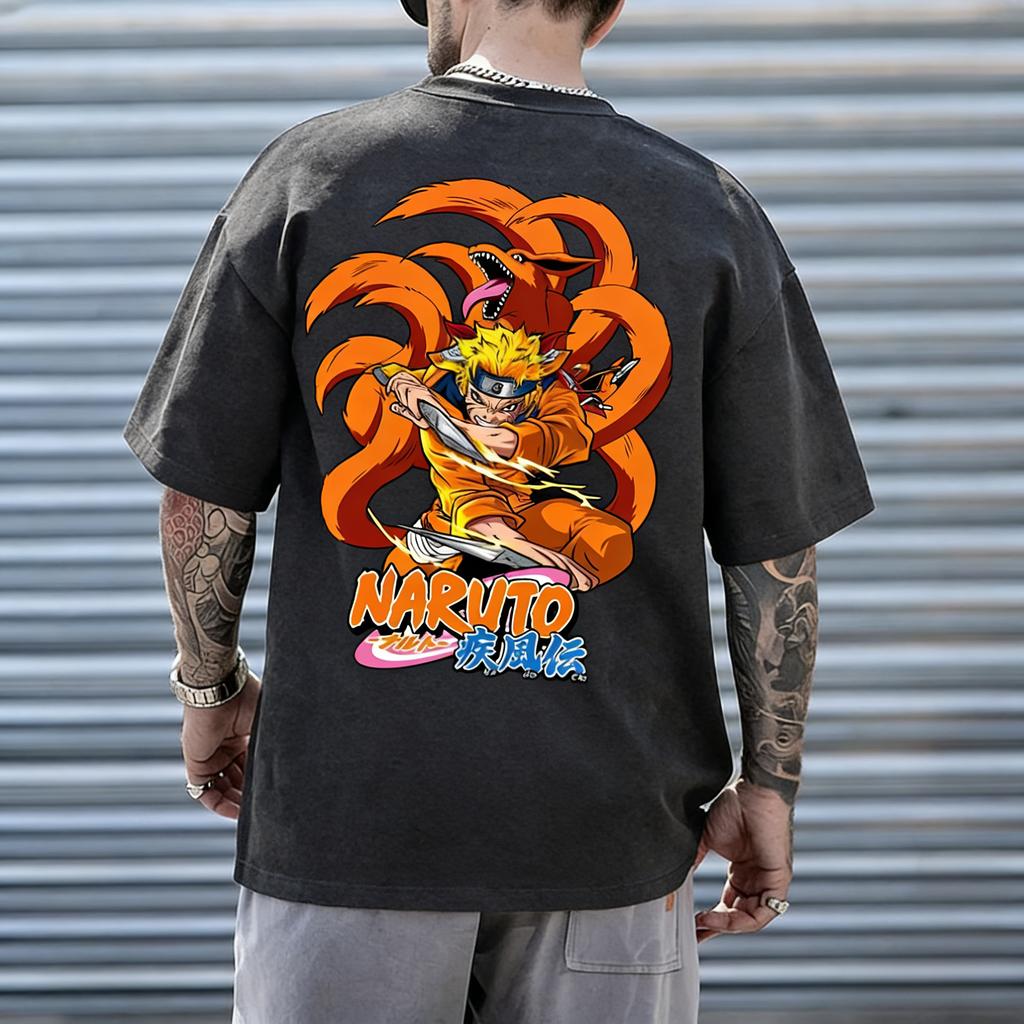 Naruto Shippuden Pattern Tshirt Mens Anime Printed Short Sleeve High Quality Trendy Fashion Pure Cotton Top